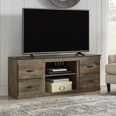 TV stand with tv and fireplace