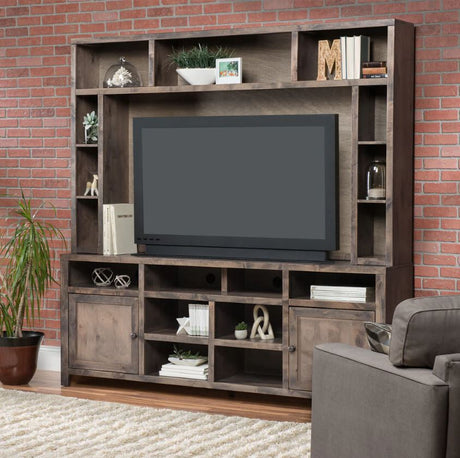 Entertainment center with fireplace and TV