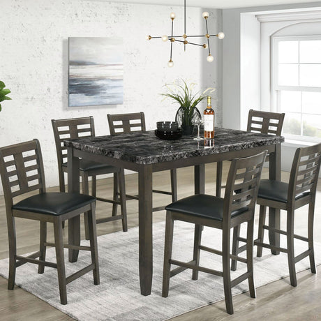 Counter height dining table with granite top and four chairs