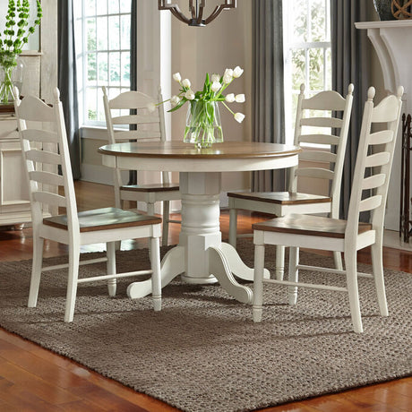 Round dining table with four chairs