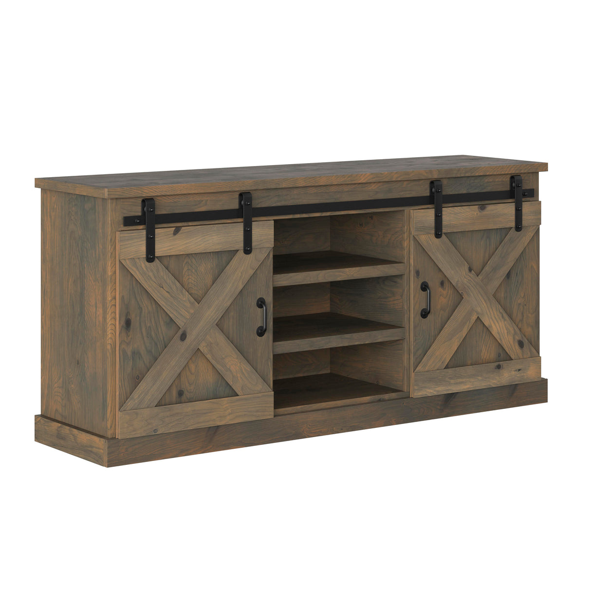 Front left view of Farmhouse Barnwood 66 Inch Console