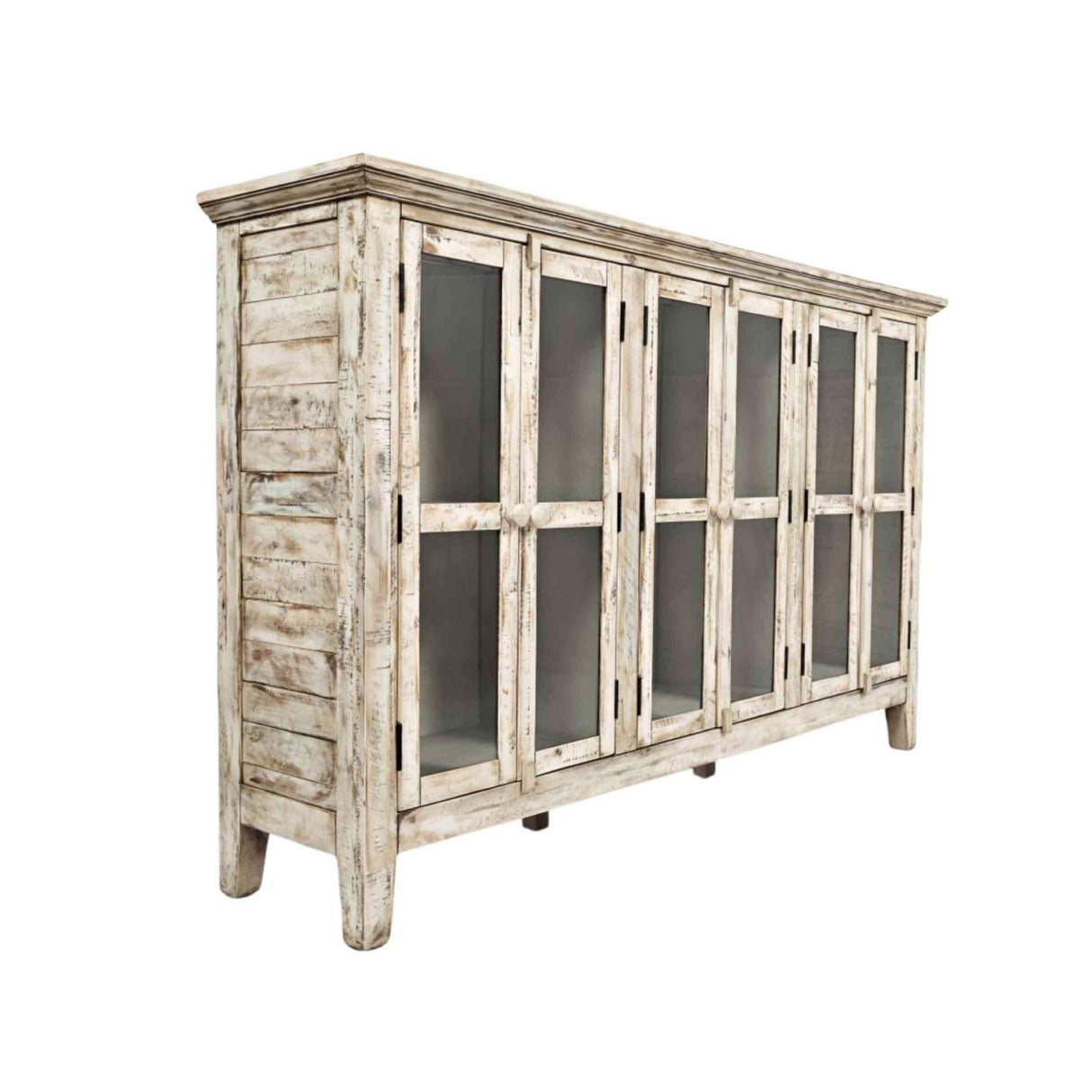 Front right view of Rustic Shores Antique White 6 Door Cabinet