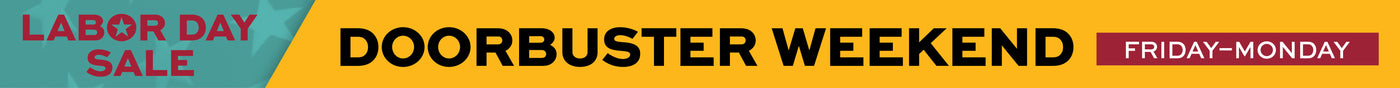 Promotional banner for Labor Day sale with 'Labor Day Sale Doorbuster Weekend Friday thru Monday' text.