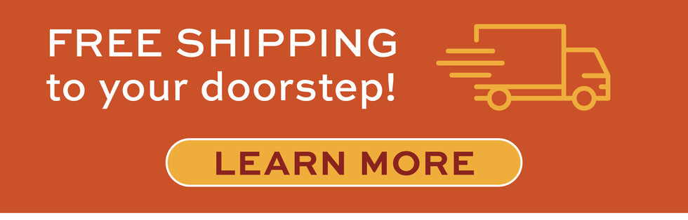 Promotional banner with free shipping text and truck icon on an orange background