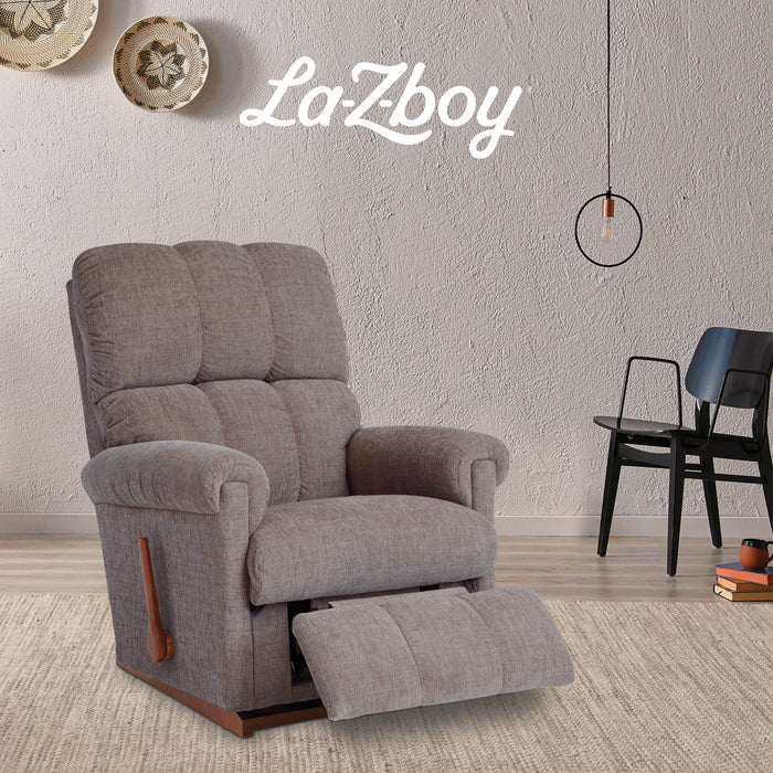 Gray recliner chair with La-Z-Boy logo in a room setting.