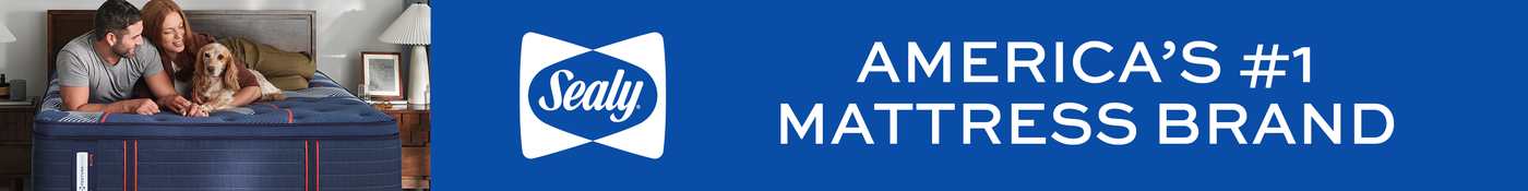 Advertisement for Sealy, claiming to be America's #1 mattress brand, with a couple in a bedroom setting.