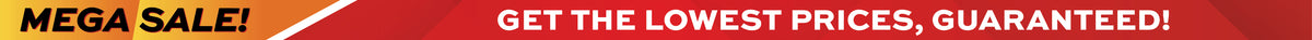 A promotional banner with a red background and white text reading 'MEGA SALE! GET THE LOWEST PRICES, GUARANTEED!'