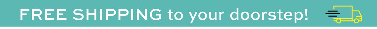A teal promotional banner with the text 'FREE SHIPPING to your doorstep!' in white, alongside a small yellow delivery truck icon on the right.