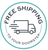 Free shipping icon with a truck graphic and text on a white background