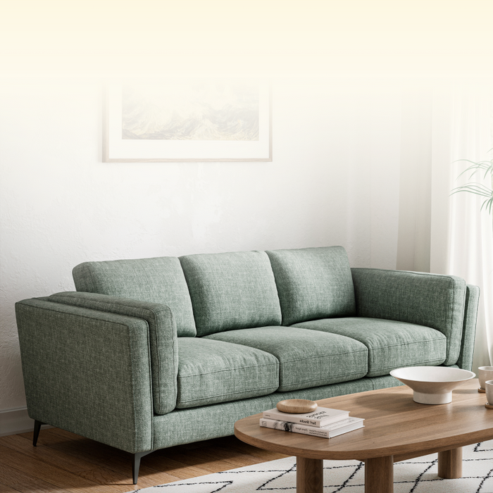 Green sofa in living room