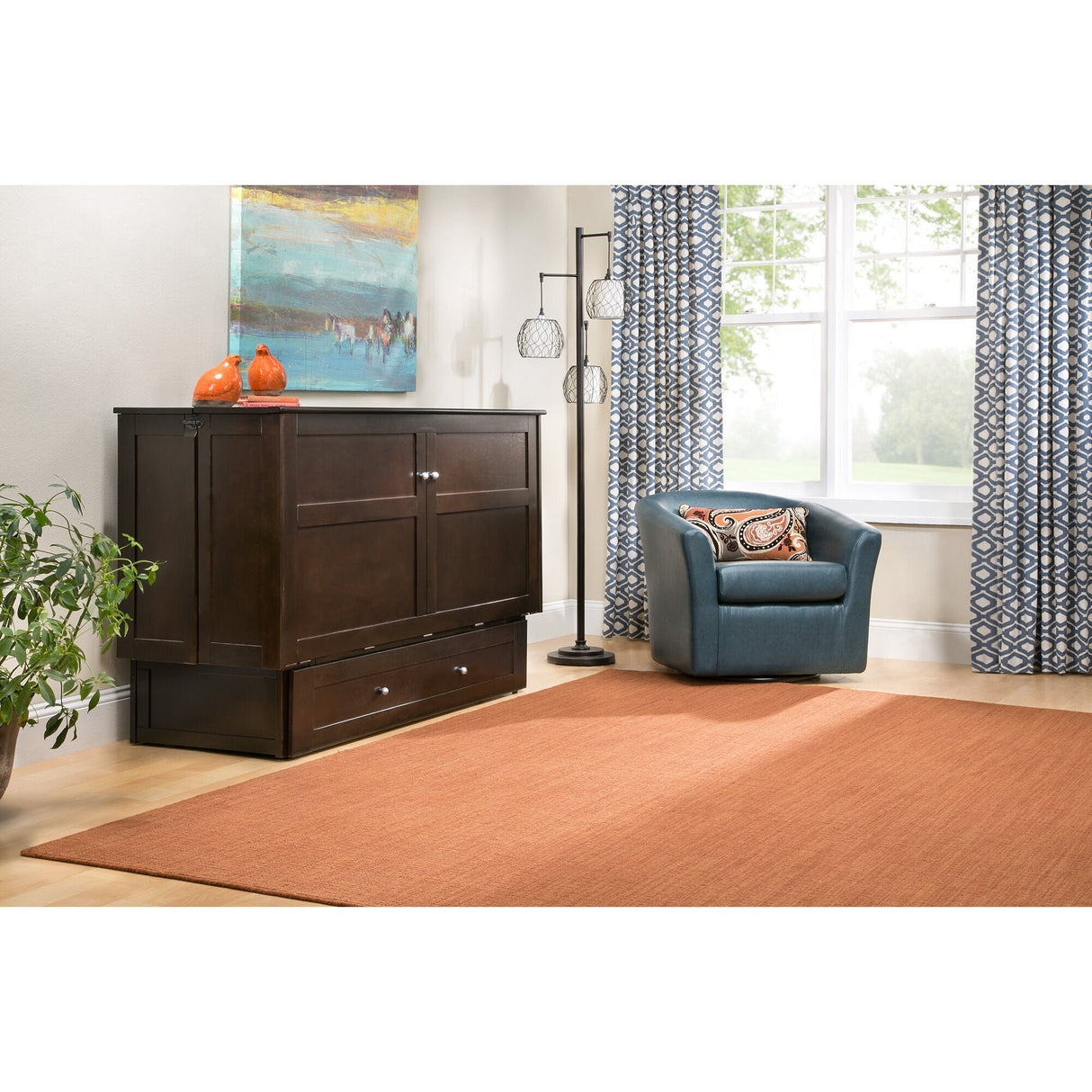 A room setting featuring Clover Chocolate Murphy Cabinet Bed