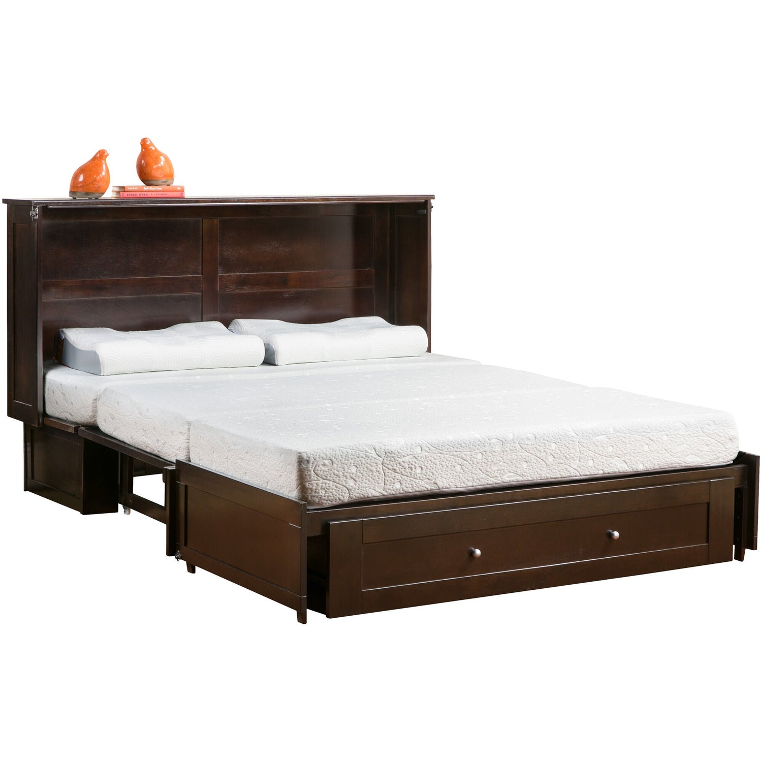 Open view of Clover Chocolate Murphy Cabinet Bed