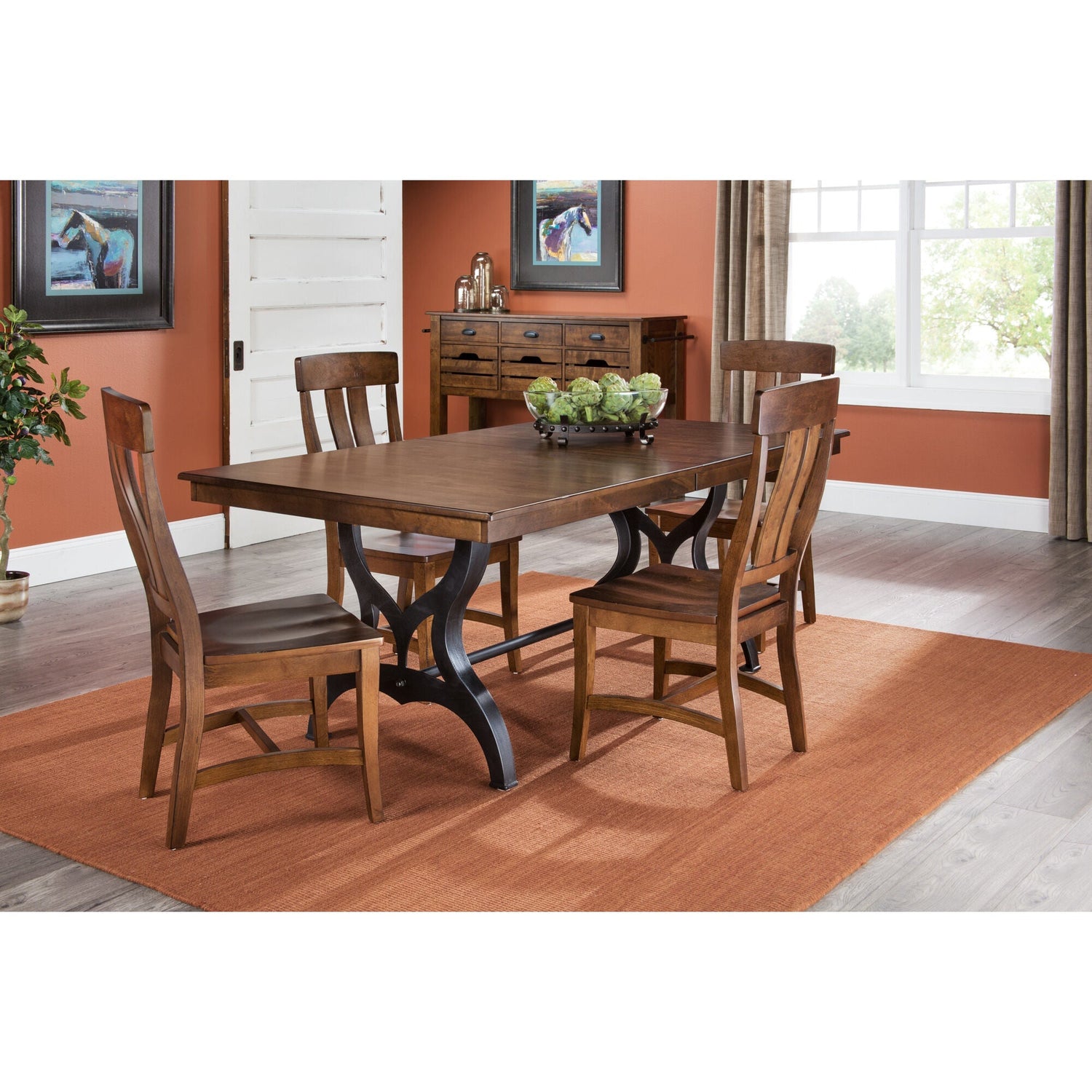 A room setting featuring District Copper 5 Piece Dining Set