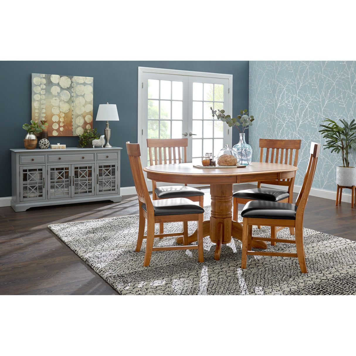 Jefferson 5 Piece Slat Back Pedestal Dining Set - PINT132_INTC_LF2_RM