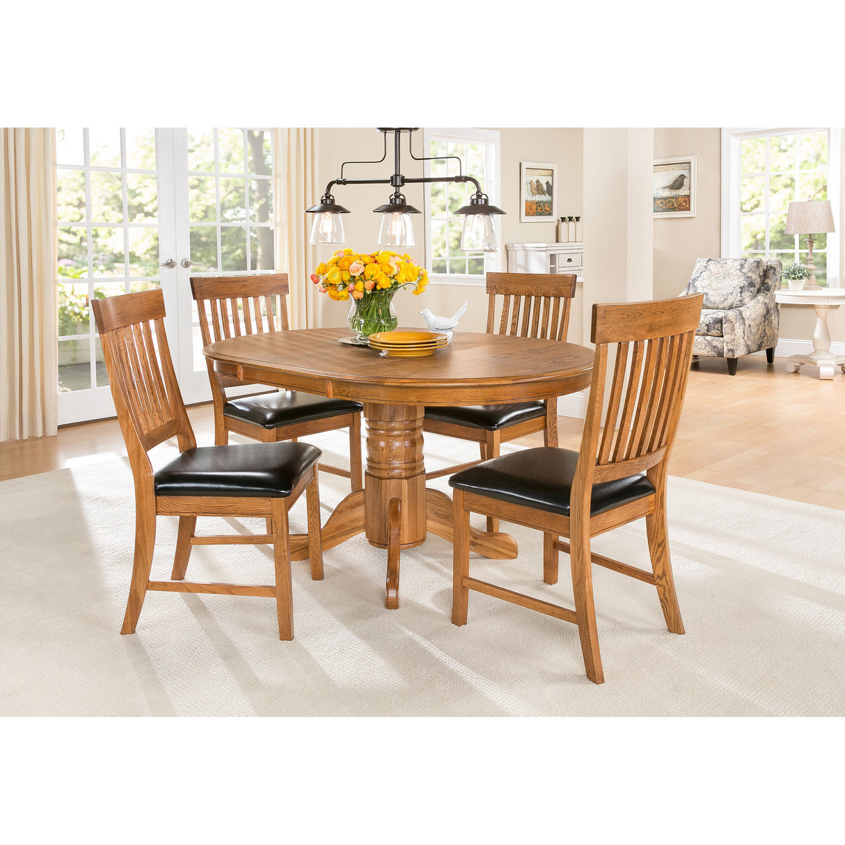 Jefferson 5 Piece Slat Back Pedestal Dining Set - PINT132_INTC_LF3_RM