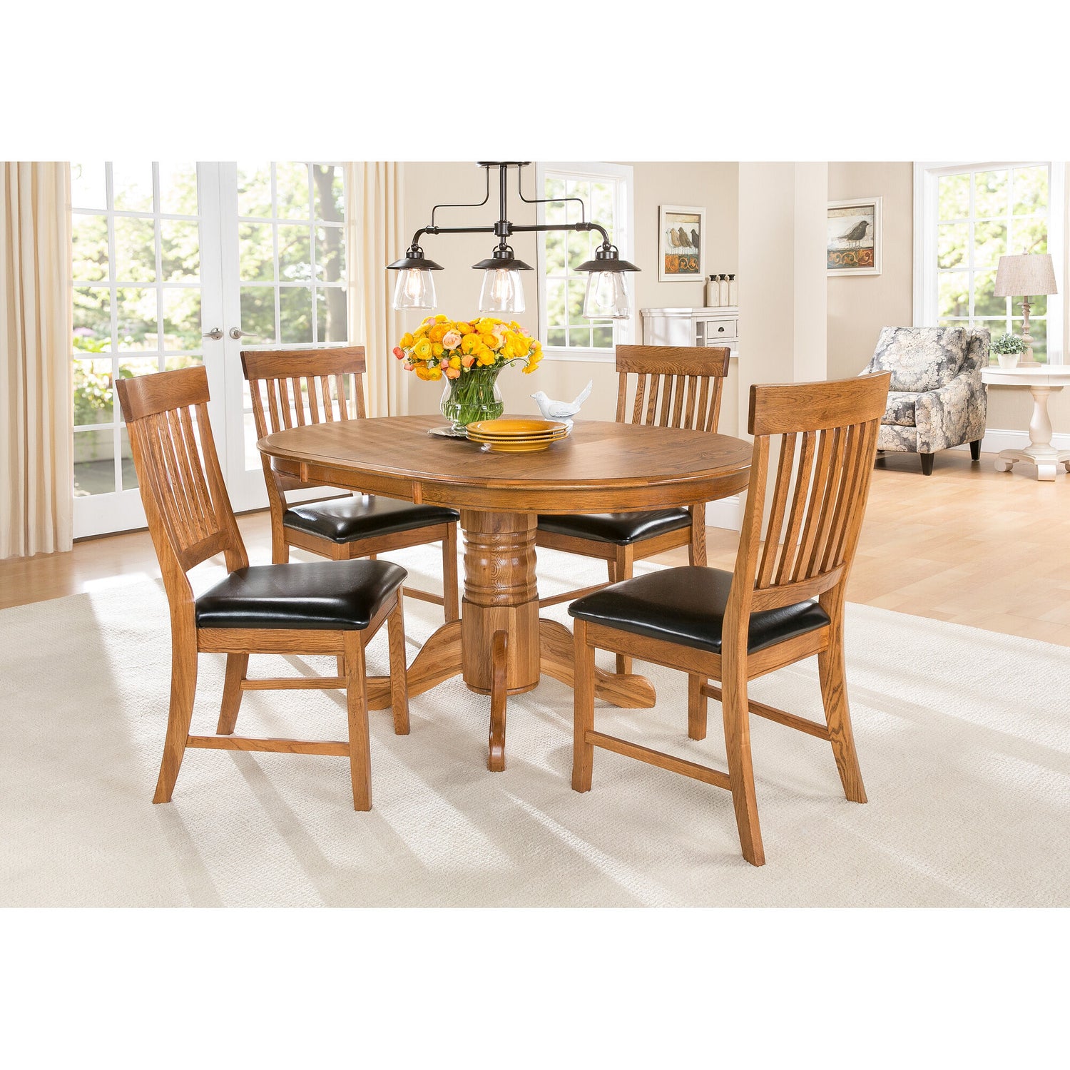 Jefferson 5 Piece Slat Back Pedestal Dining Set - PINT132_INTC_LF3_RM