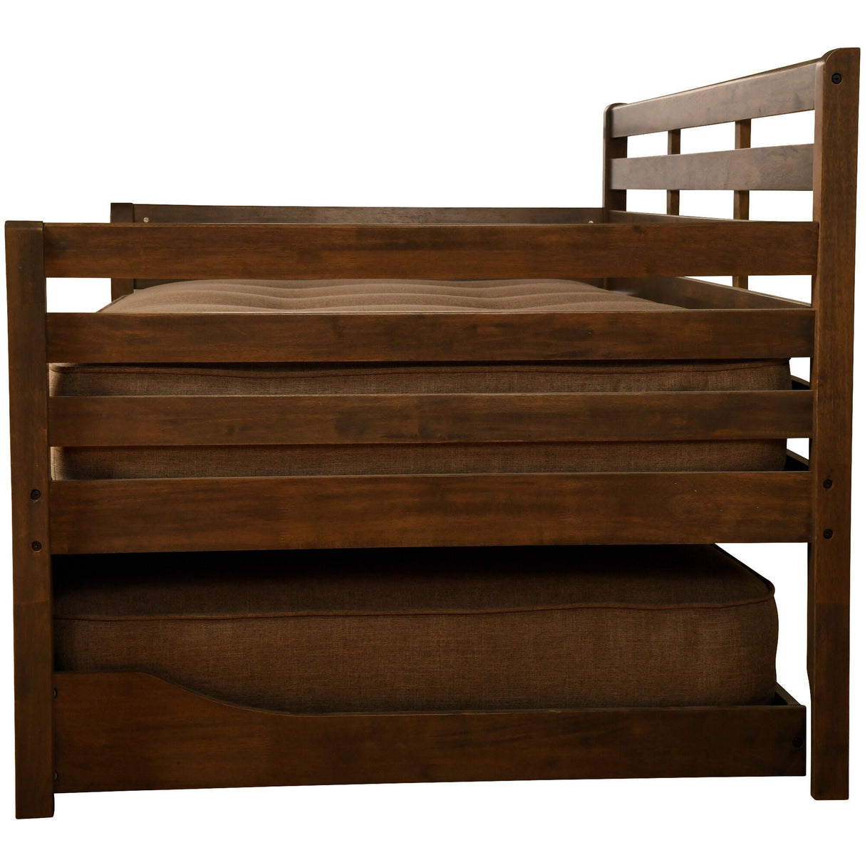 Side view of Boho Rustic Walnut Daybed with Trundle