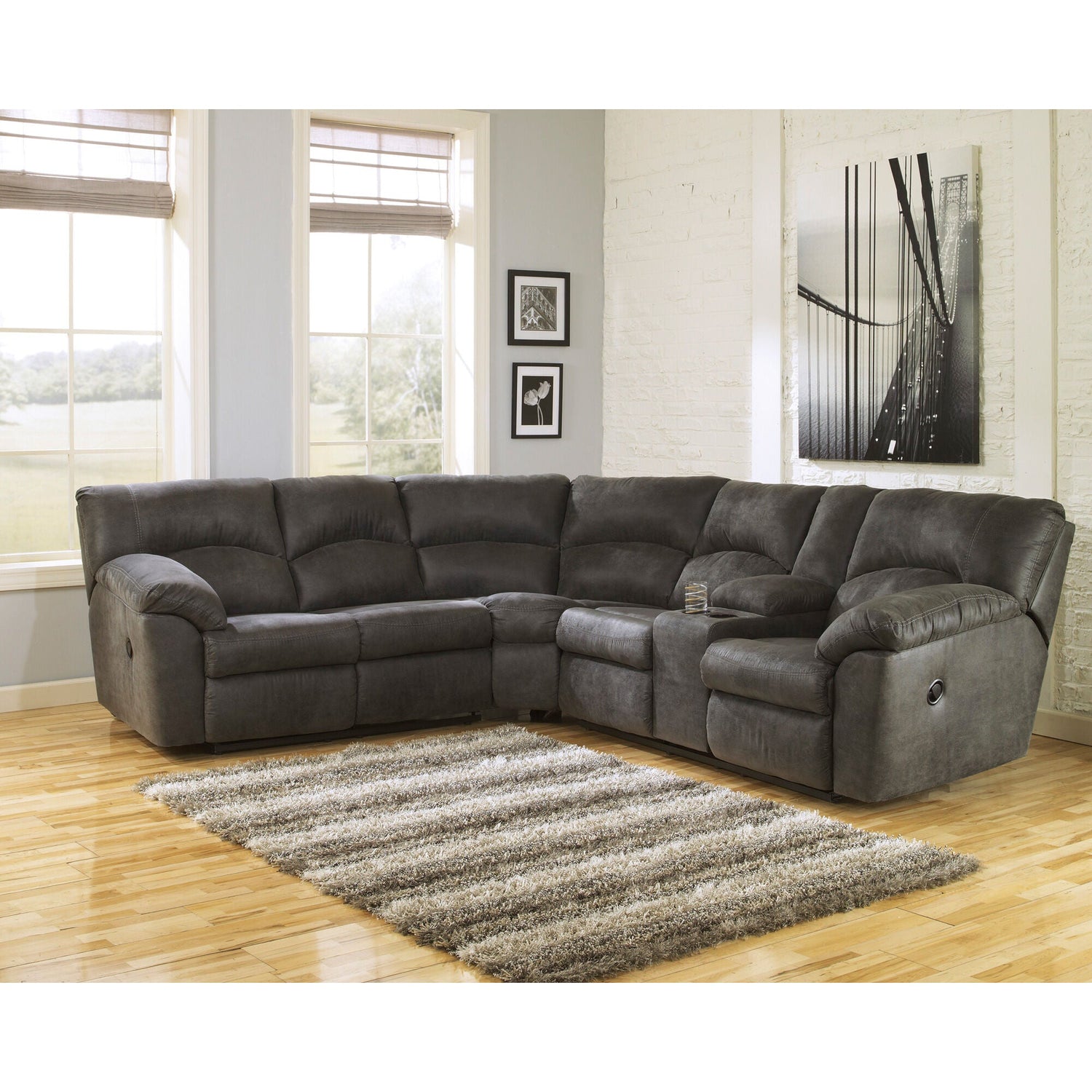 A room setting featuring Grover Gray 2 Piece Reclining Sectional