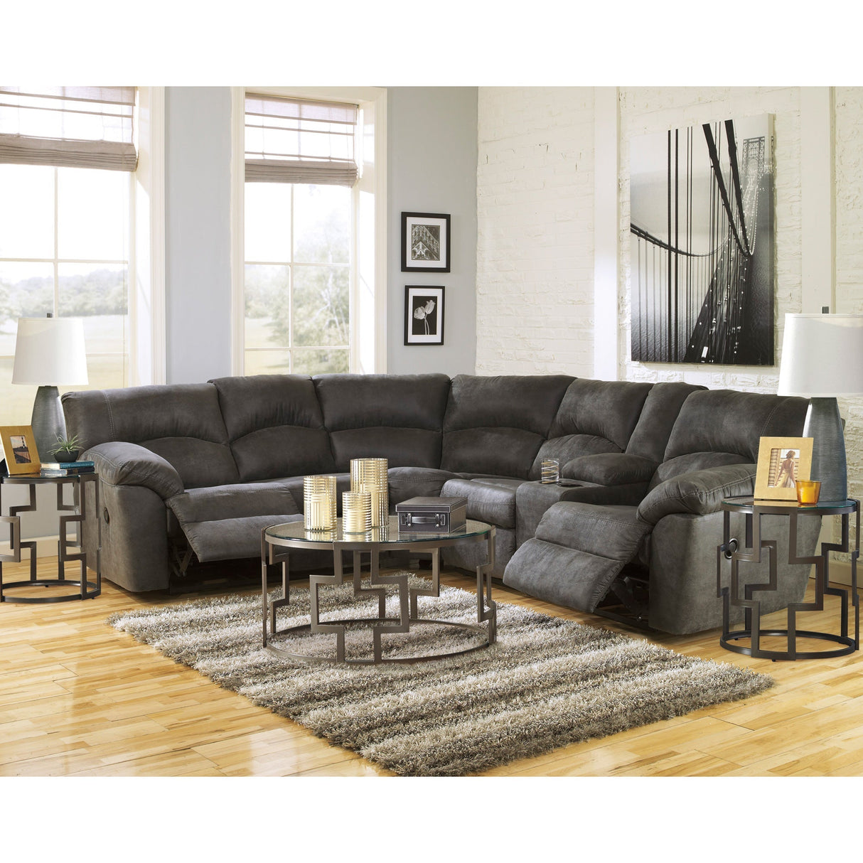 Room setting 4 featuring Grover Gray 2 Piece Reclining Sectional
