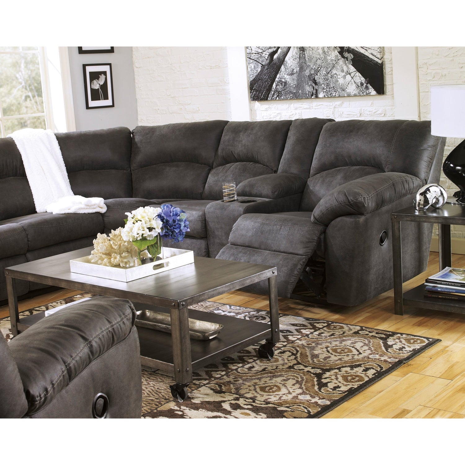 Room setting 6 featuring Grover Gray 2 Piece Reclining Sectional
