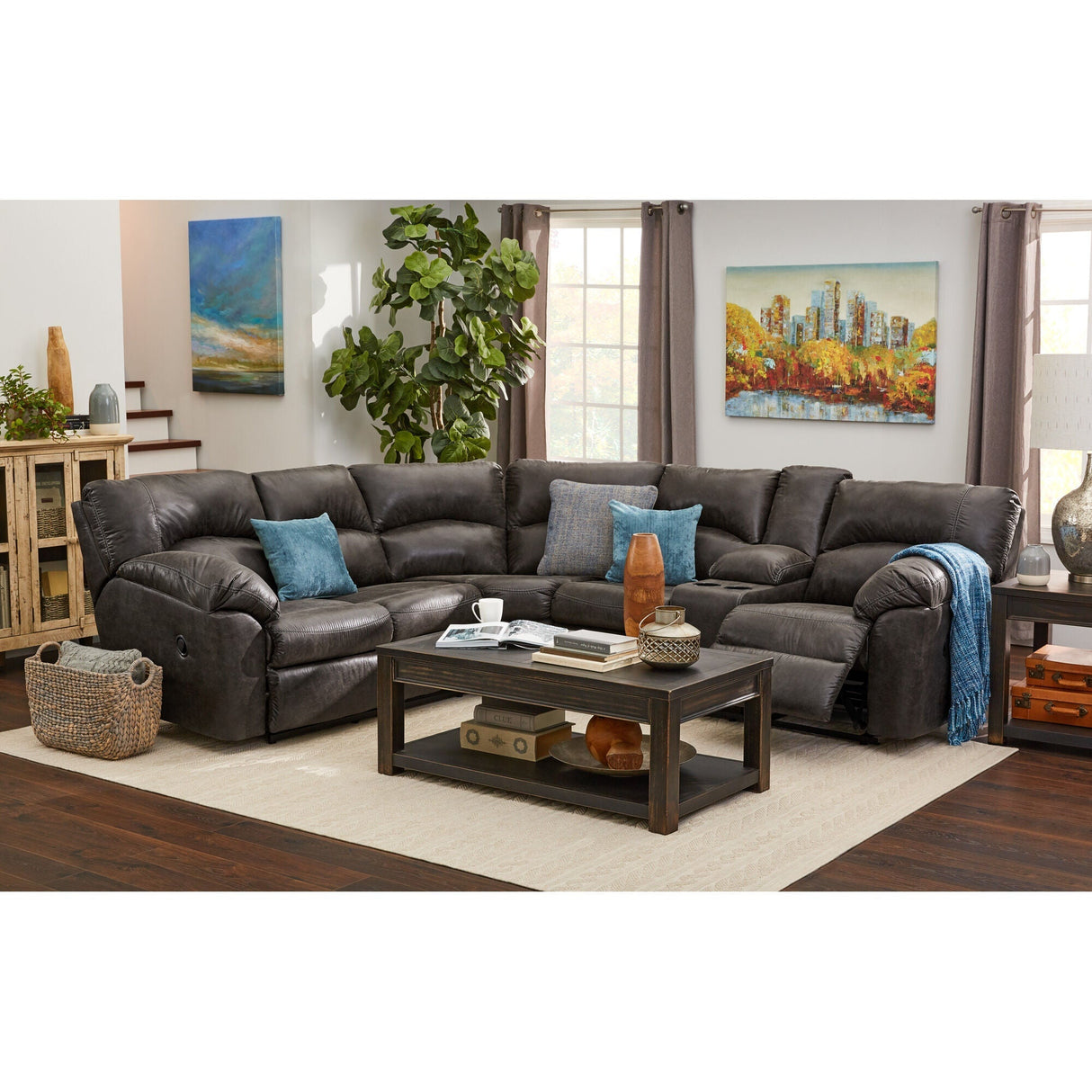 A room setting featuring Grover Gray 2 Piece Reclining Sectional
