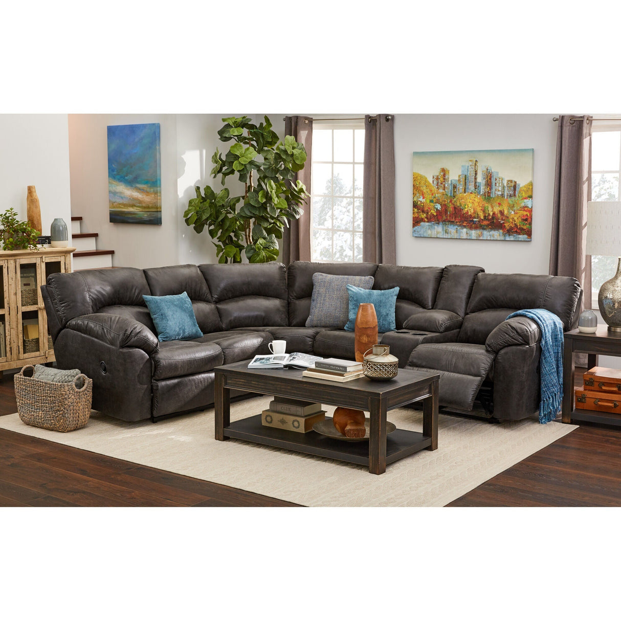 Room setting 2 featuring Grover Gray 2 Piece Reclining Sectional