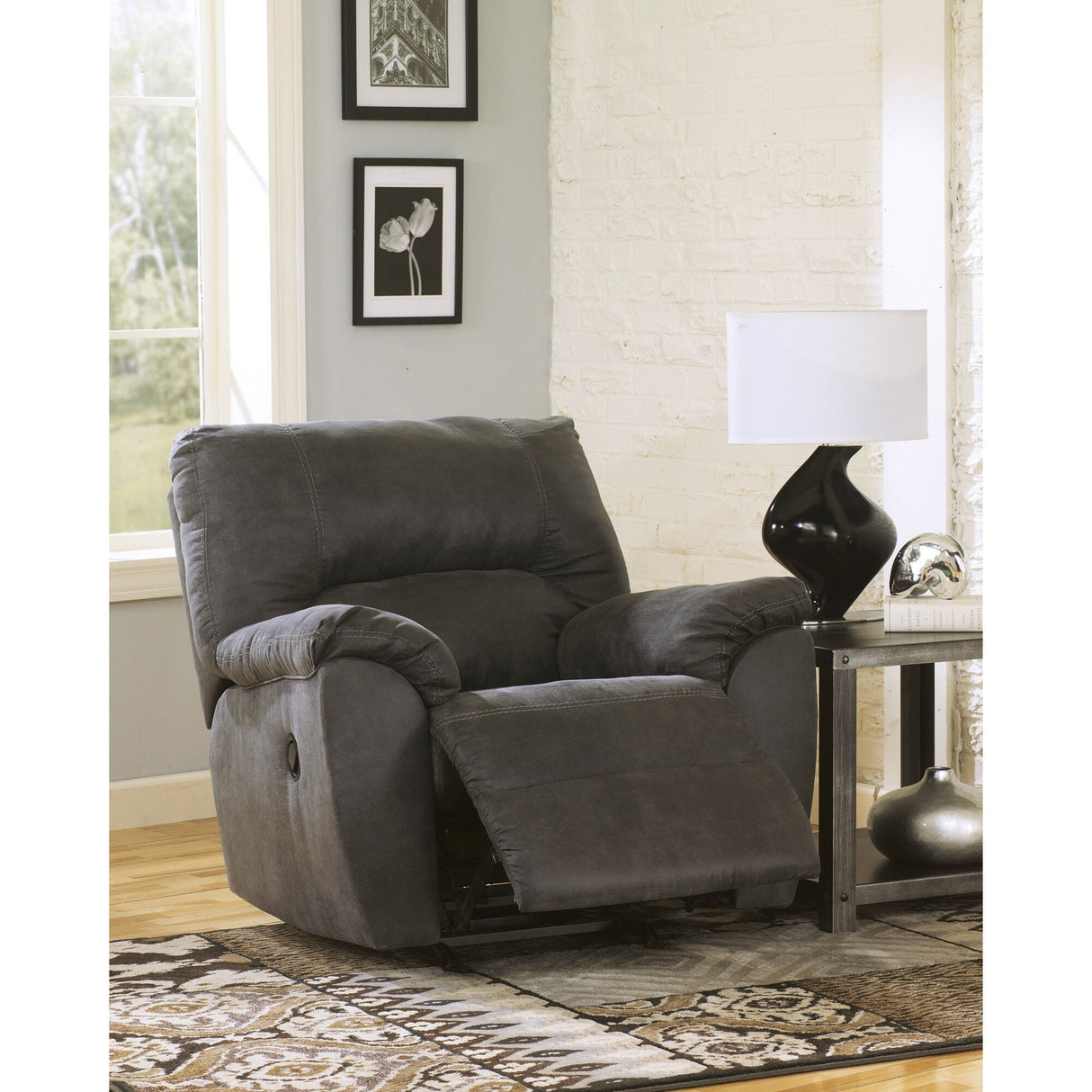 A room setting featuring Grover Gray Rocker Recliner