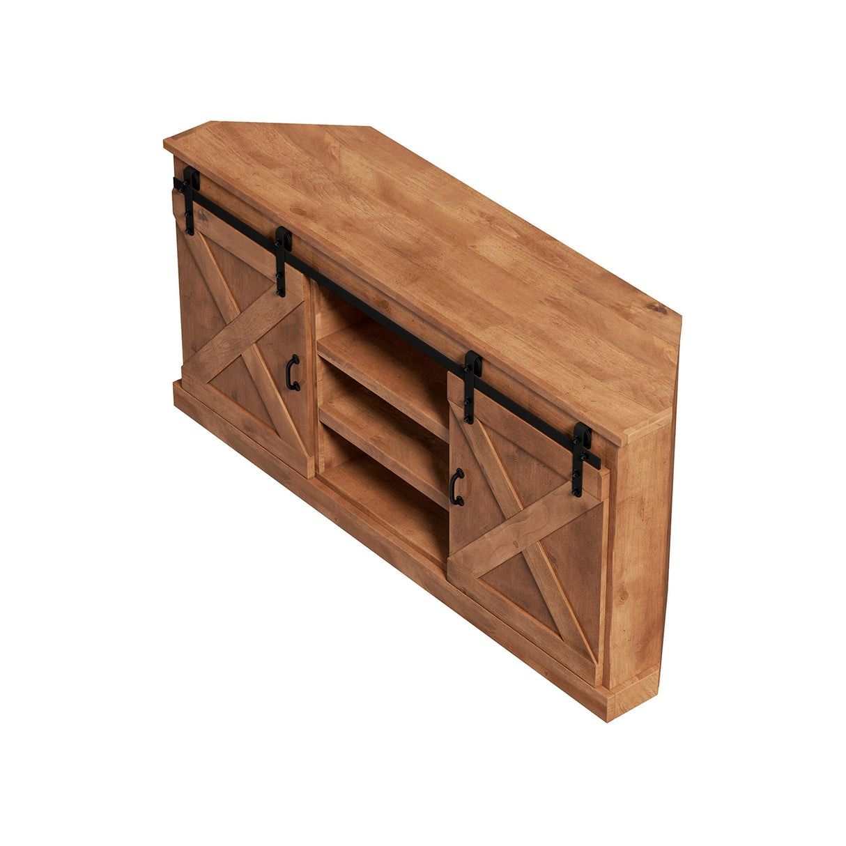 Front right view of Farmhouse Aged Whiskey 66 Inch Corner Console