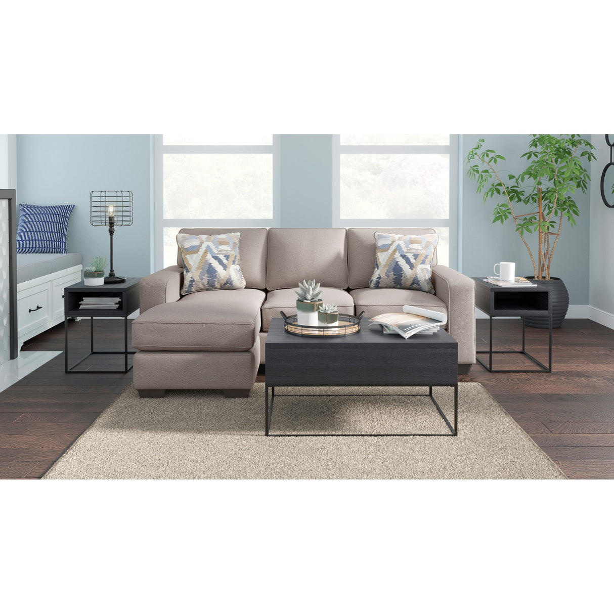 A room setting featuring Greaves Stone Chaise Sofa