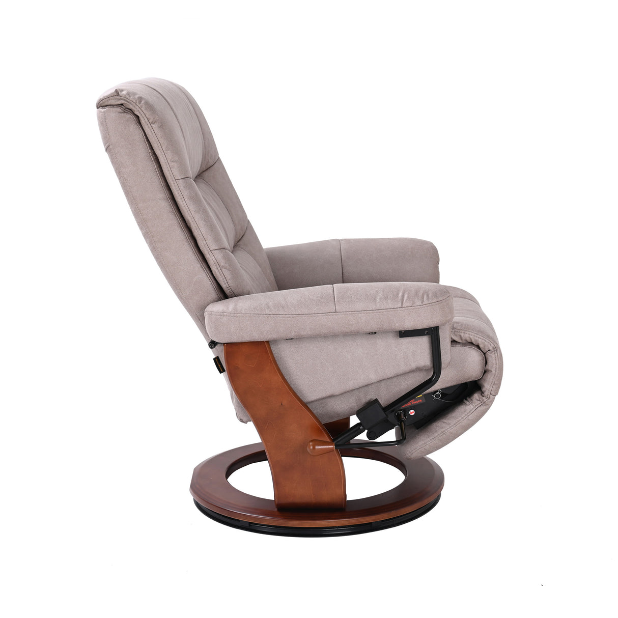Side view of Valencia Light Gray Swivel Recliner with Flip Up Footrest