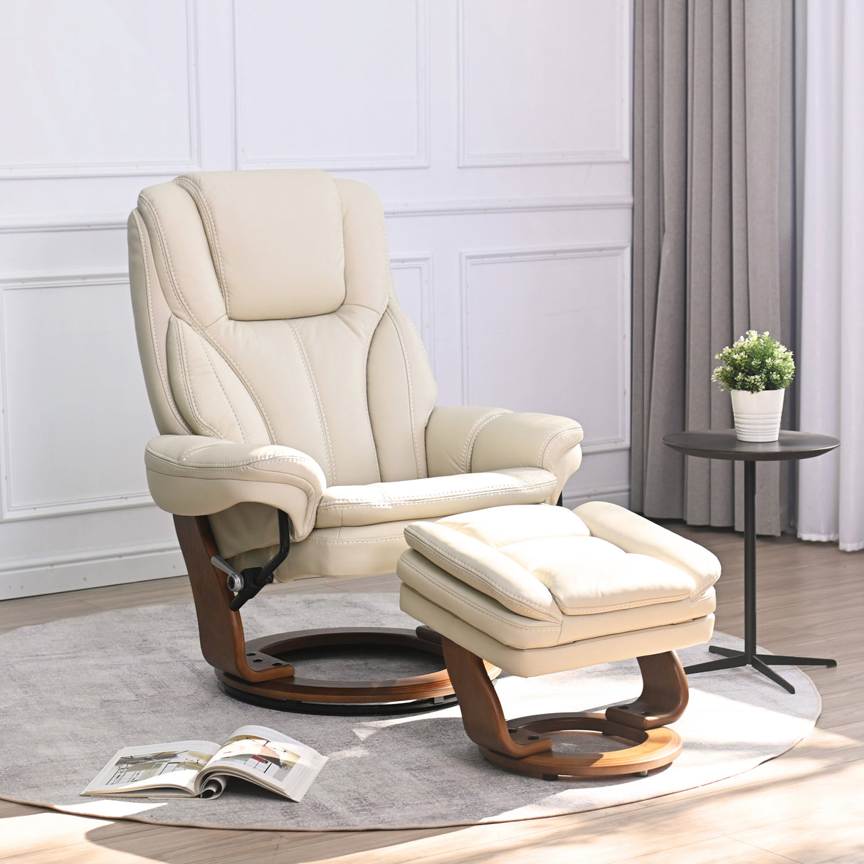 A room setting featuring Hana White Recliner with Ottoman