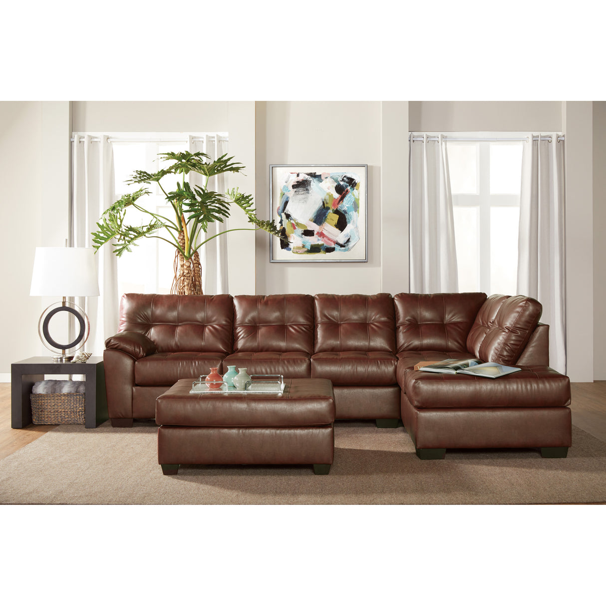 A room setting featuring Satross Hazelnut Right Chaise Sectional