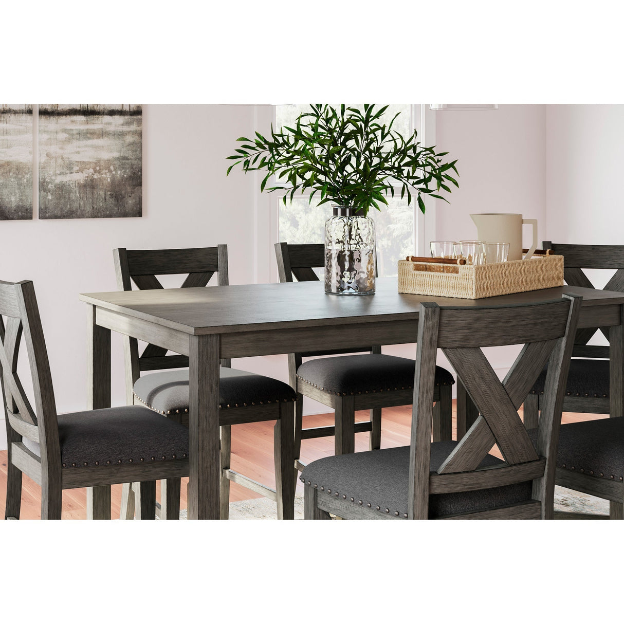 Room setting 3 featuring Caitbrook Gray 7 Piece Dining Set