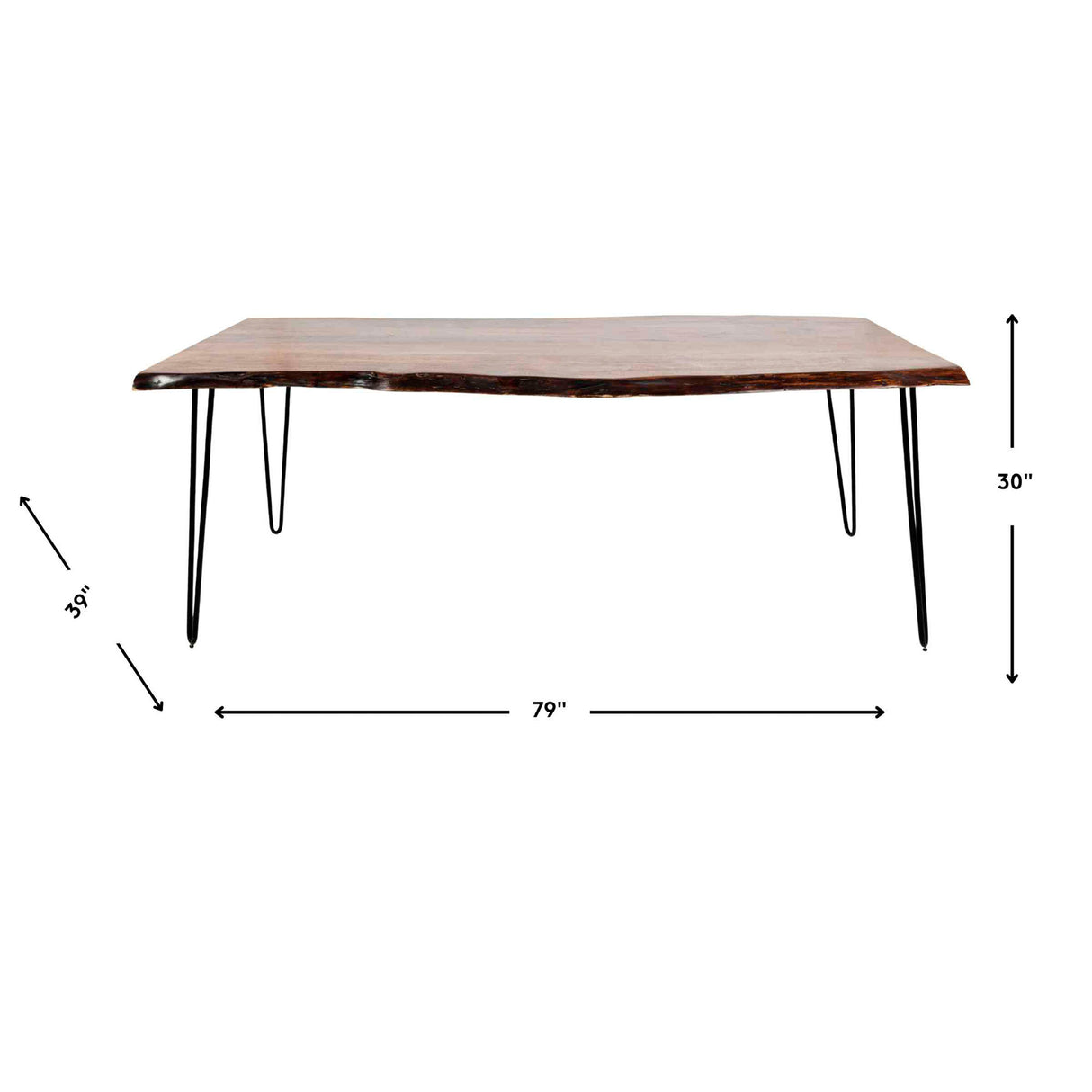 Detail image of Natures Edge Light Chestnut 79 Inch Dining Table with overlay of product dimensions