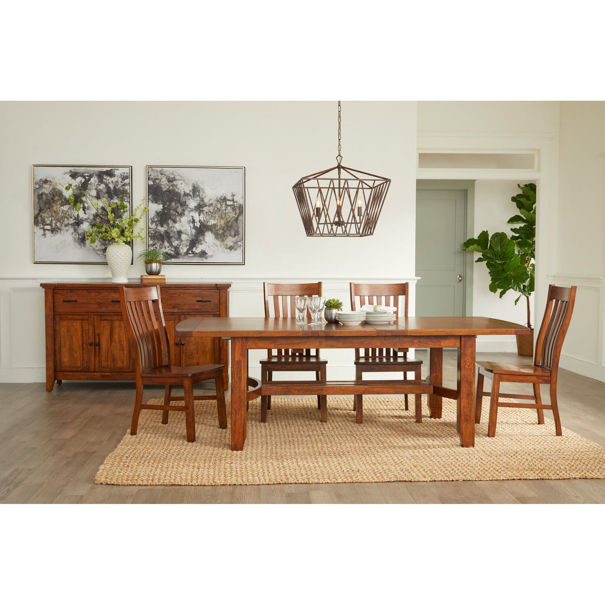 A room setting featuring Whistler Retreat Dark Walnut 5 Piece Dining Set