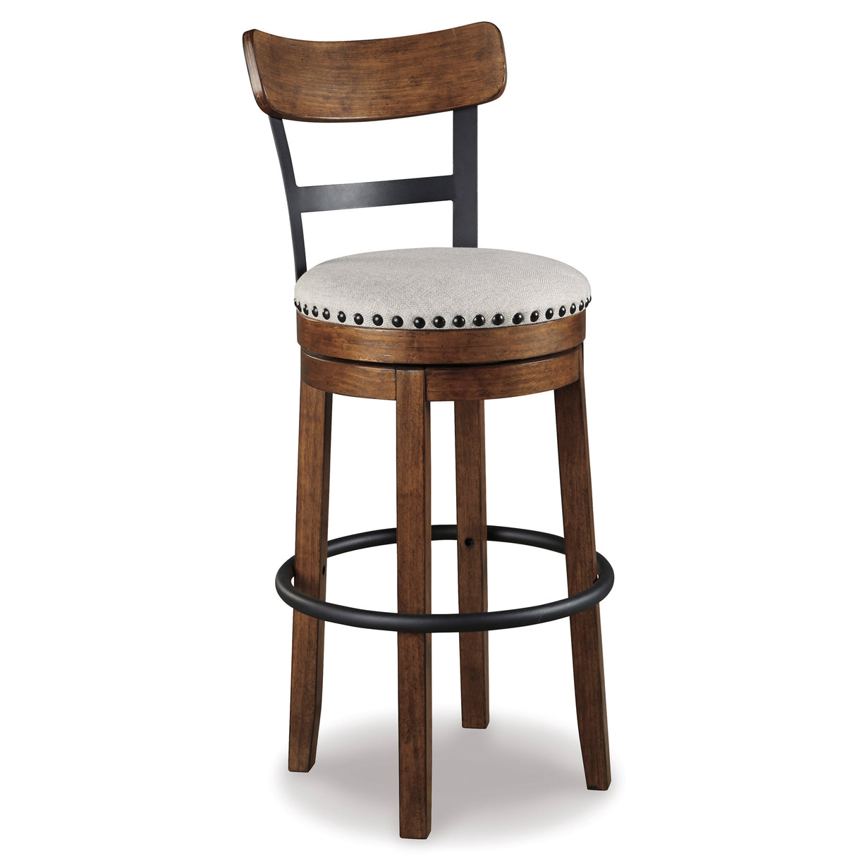 Front left view of Valebeck Brown Swivel Bar Stool