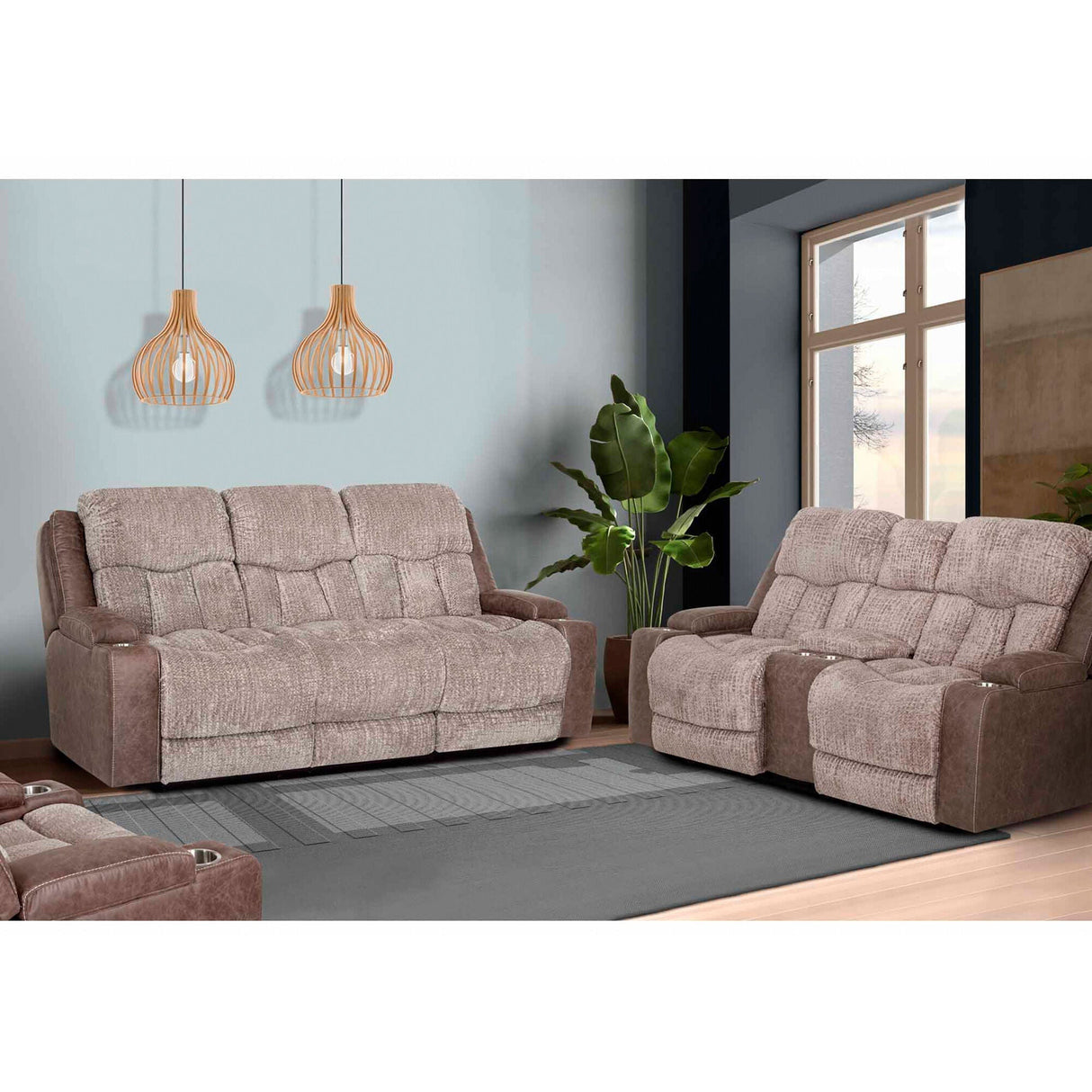 A room setting featuring Aire Dove Power+ Reclining Sofa