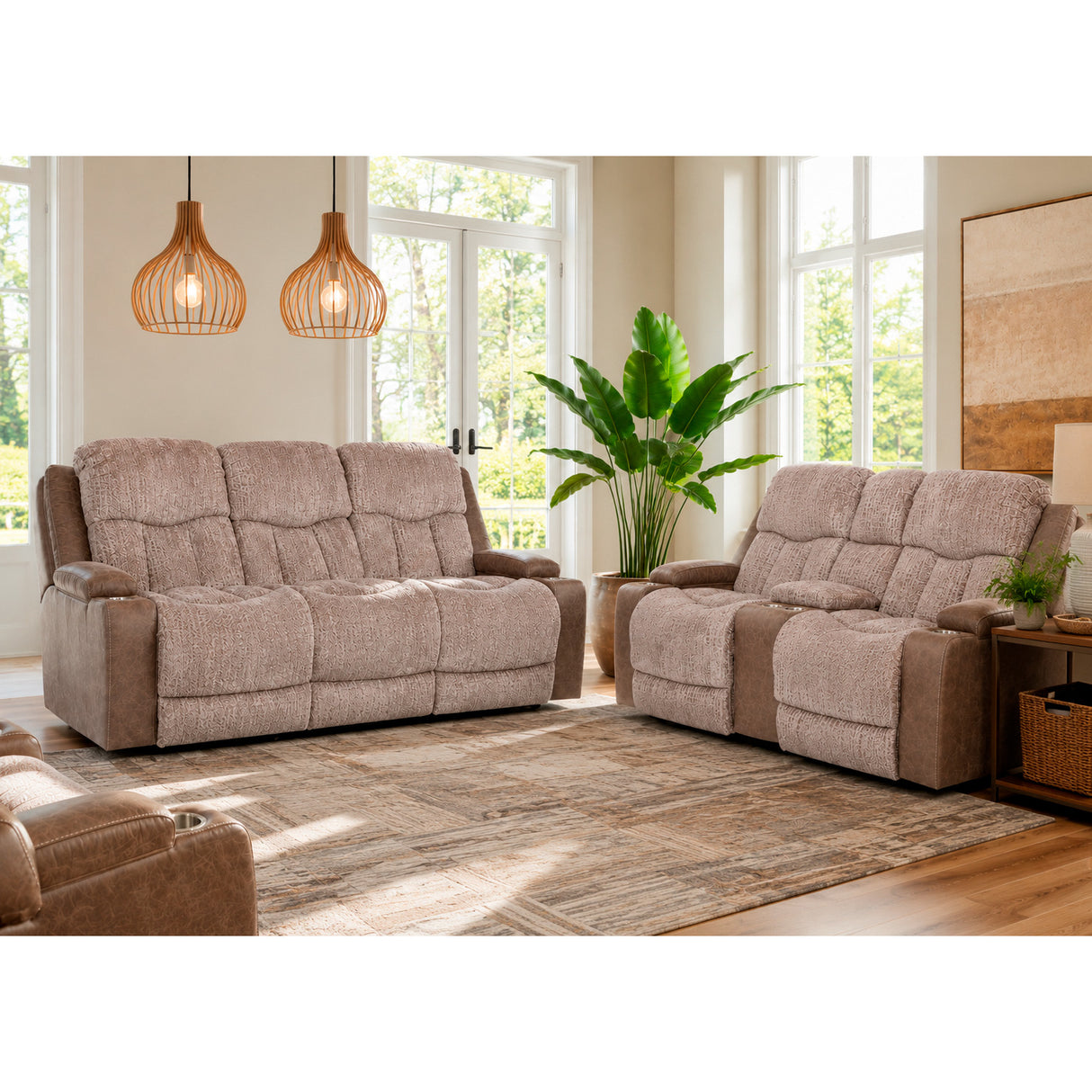 A room setting featuring Aire Dove Power+ Reclining Sofa