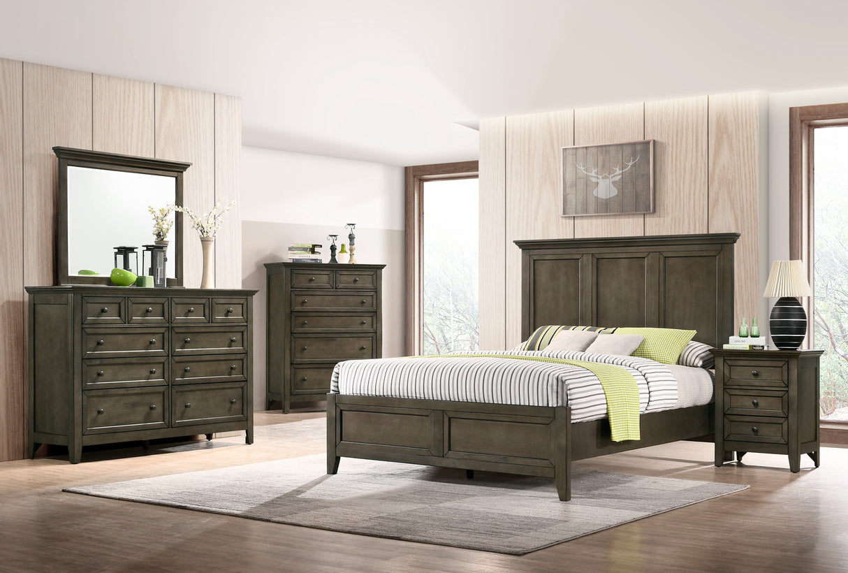 A room setting featuring San Mateo Gray King 4 Piece Room Group