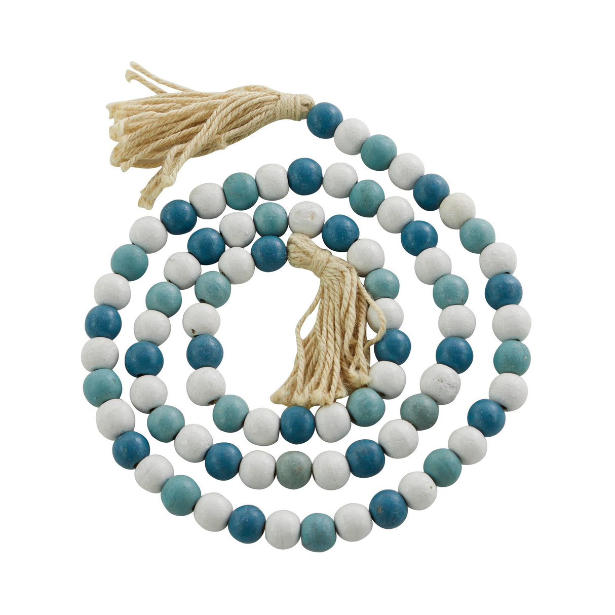 Front left view of Collected Culture Blue Wood Beads