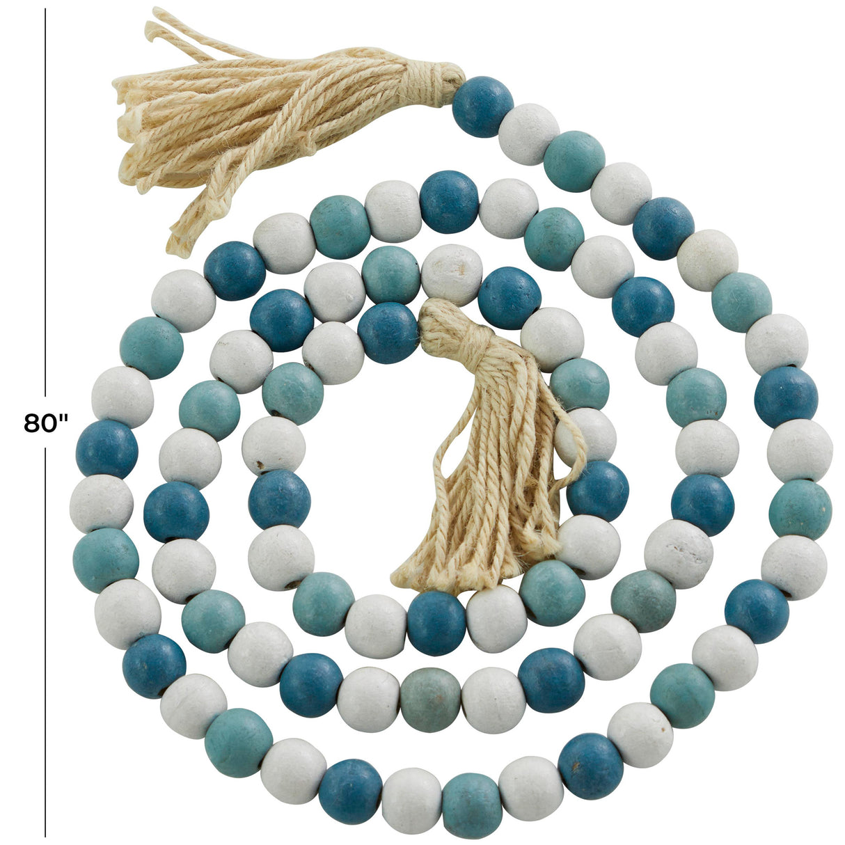Detail image of Collected Culture Blue Wood Beads with overlay of product dimensions