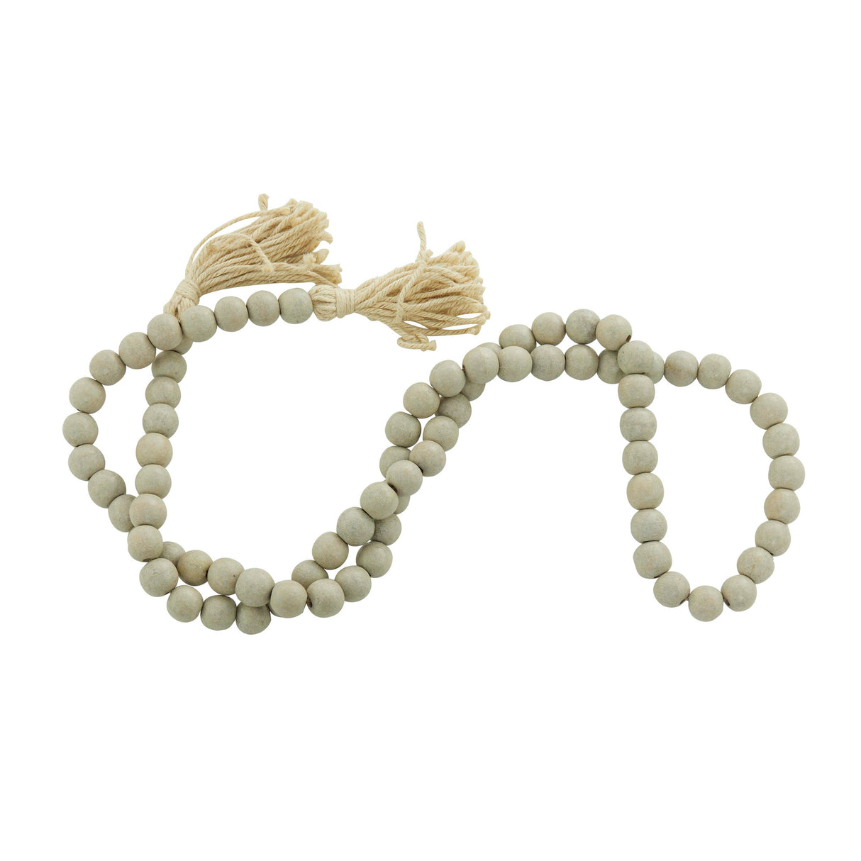 Front left view of Collected Culture Gray Wood Beads