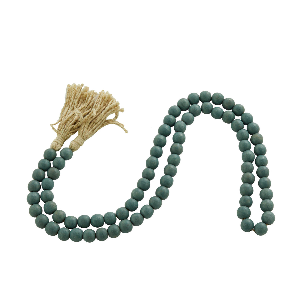 Front left view of Collected Culture Light Blue Wood Beads