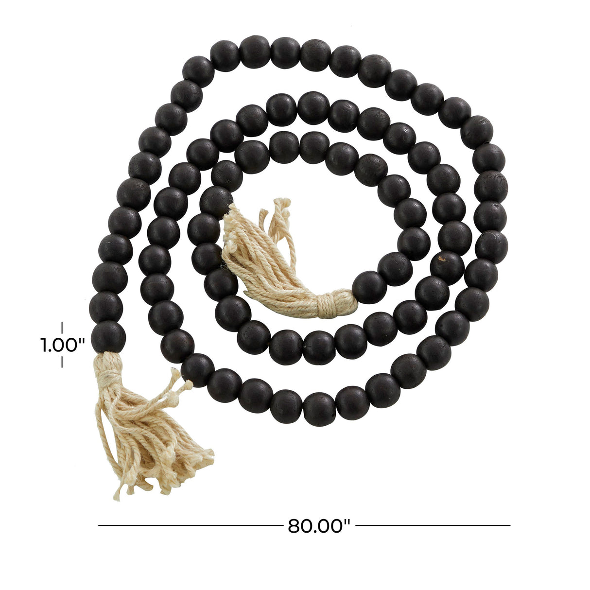 Detail image of Collected Culture Matte Black Wood Beads with overlay of product dimensions
