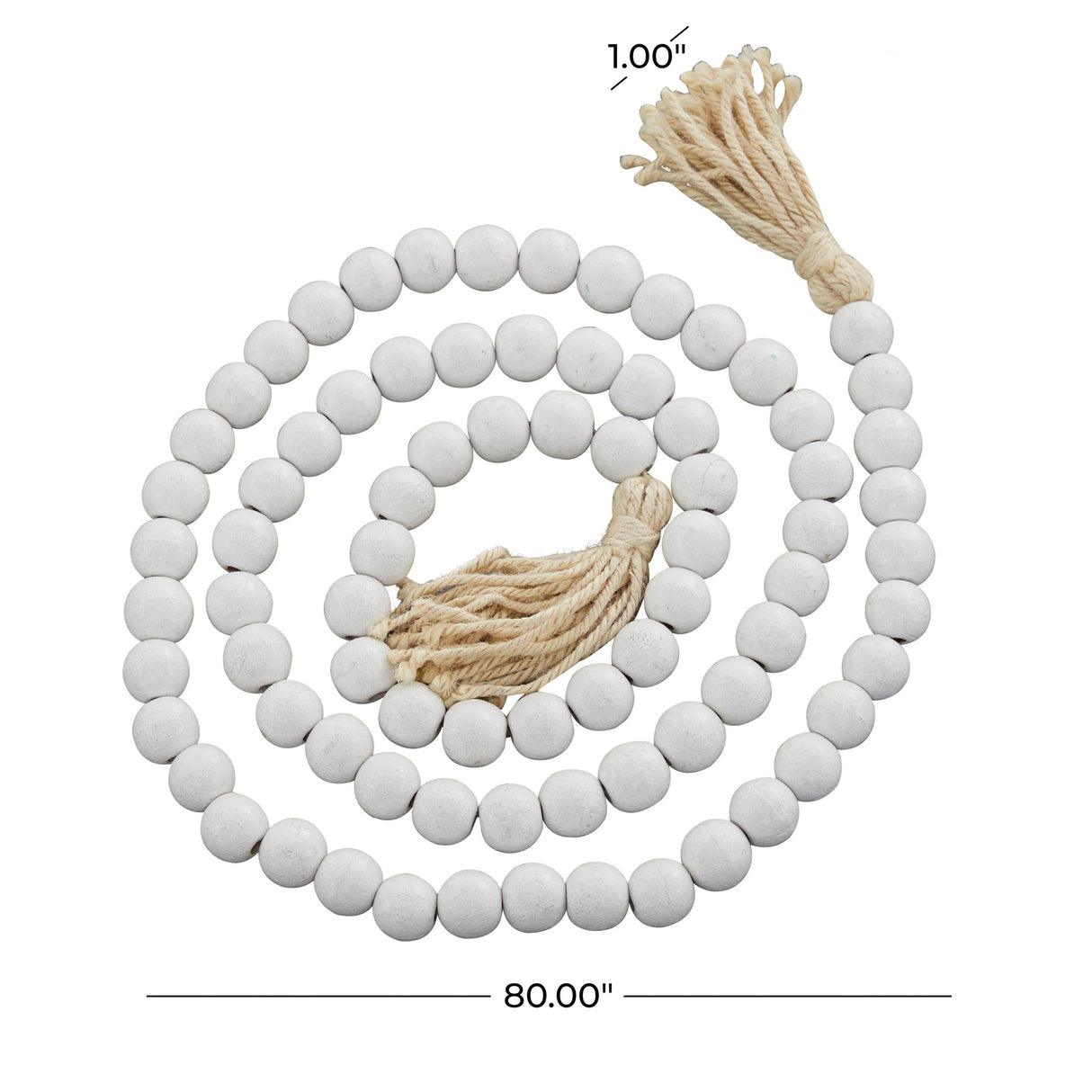 Detail image of Collected Culture White Wood Beads with overlay of product dimensions