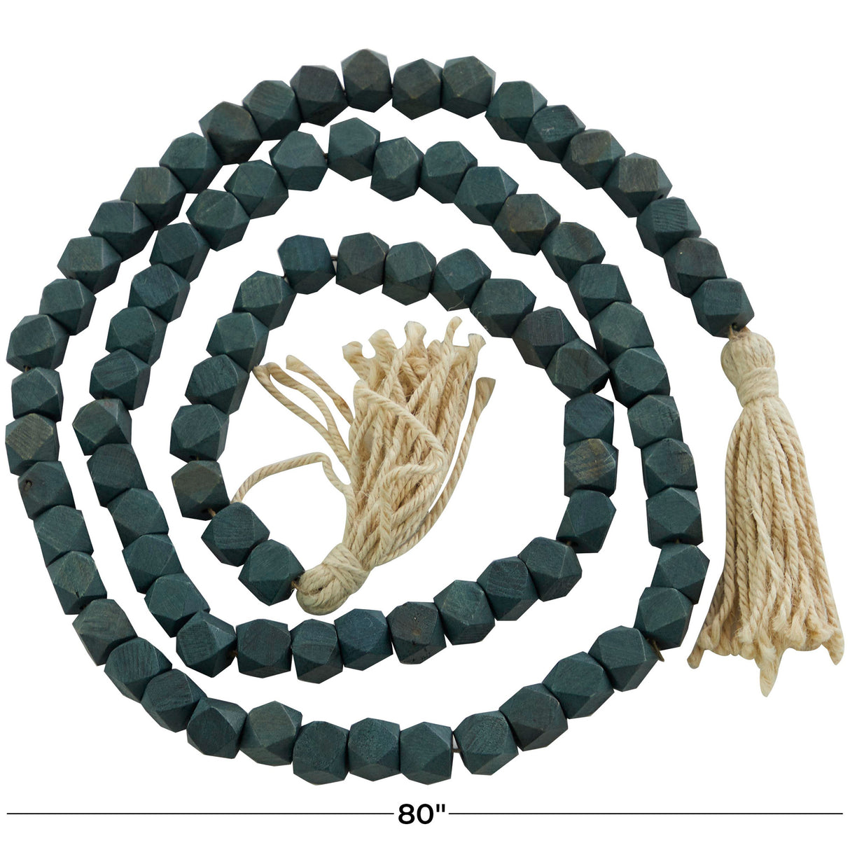 Detail image of Collected Culture Green Wood Beads with overlay of product dimensions