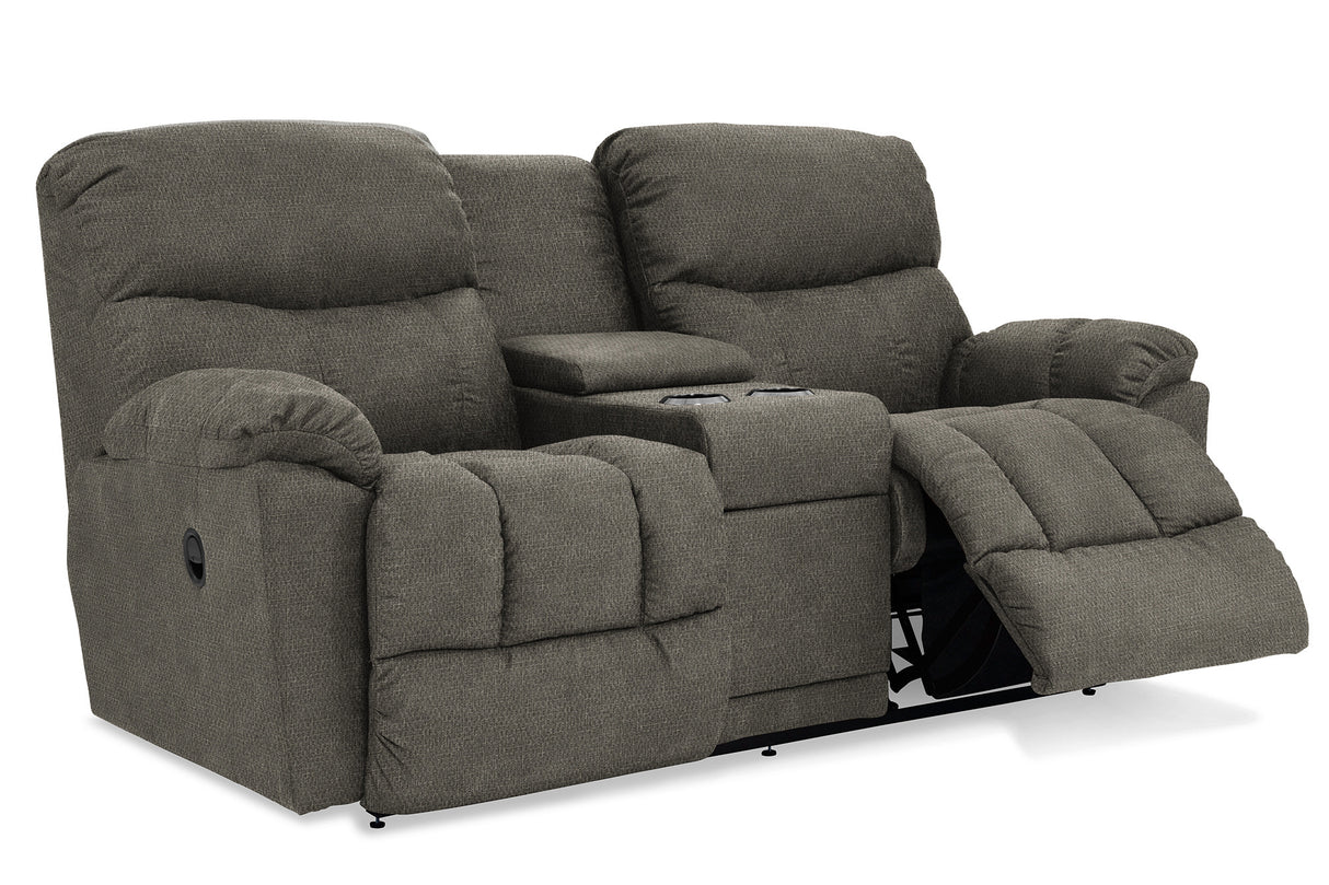 Open view of Morrison Graphite Power Plus Reclining Console Loveseat