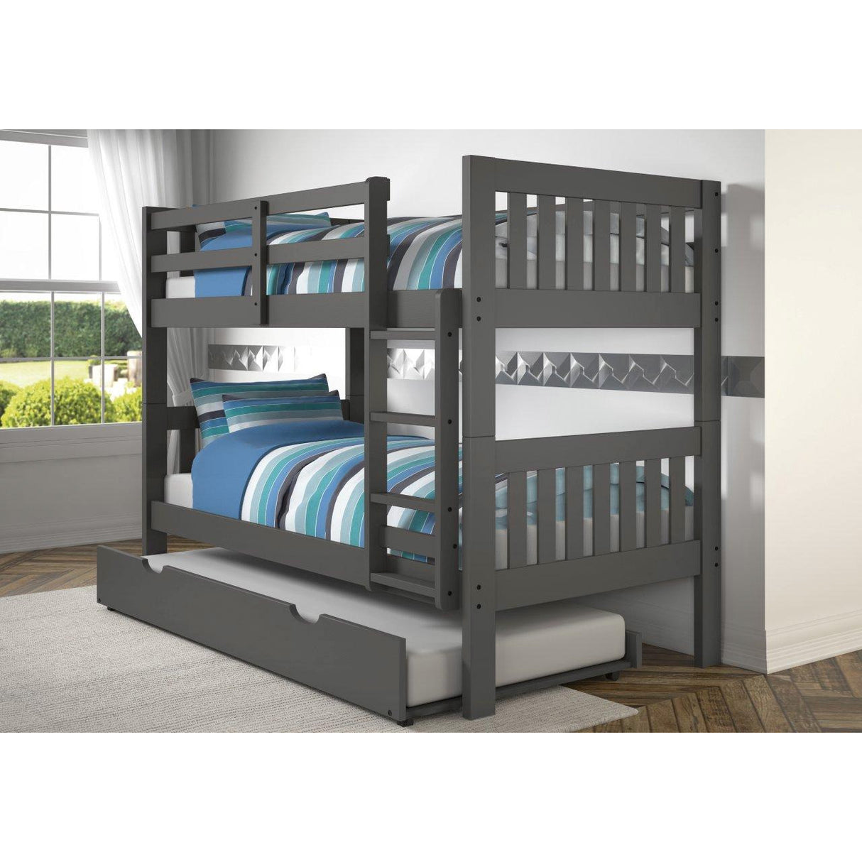 Jordan Gray Twin Over Twin Bunk Bed With Trundle QK1064809