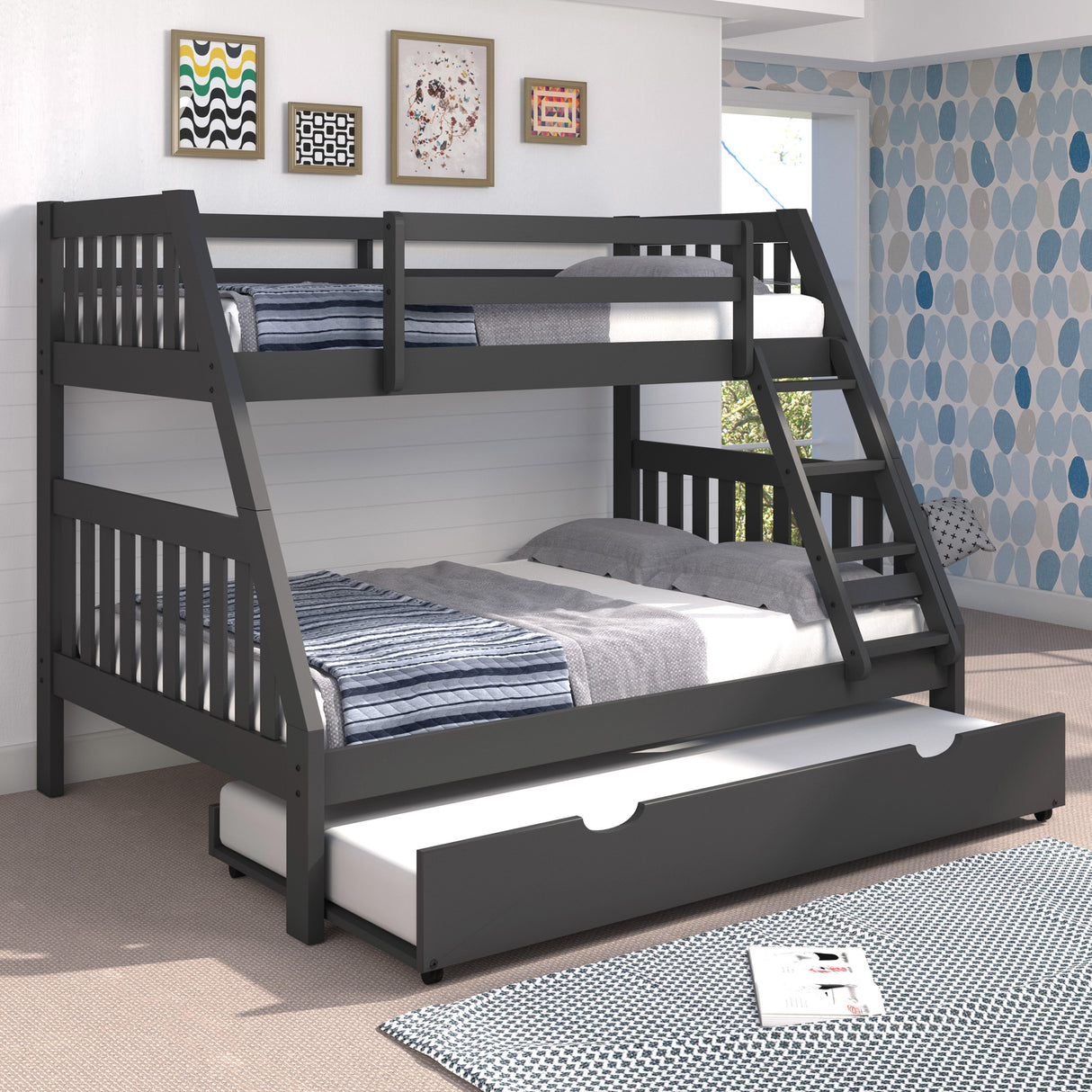 Jordan Gray Twin Over Full Bunk Bed With Trundle QK1064811