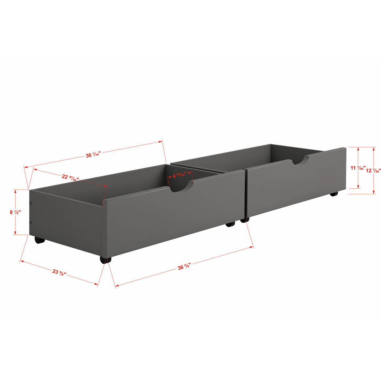 Detail image of Jordan Gray Storage Drawers with overlay of product dimensions
